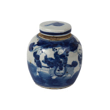 Load image into Gallery viewer, MINI BLUE &amp; WHITE ANTIQUED CHINESE FIGURES LIDDED JAR
